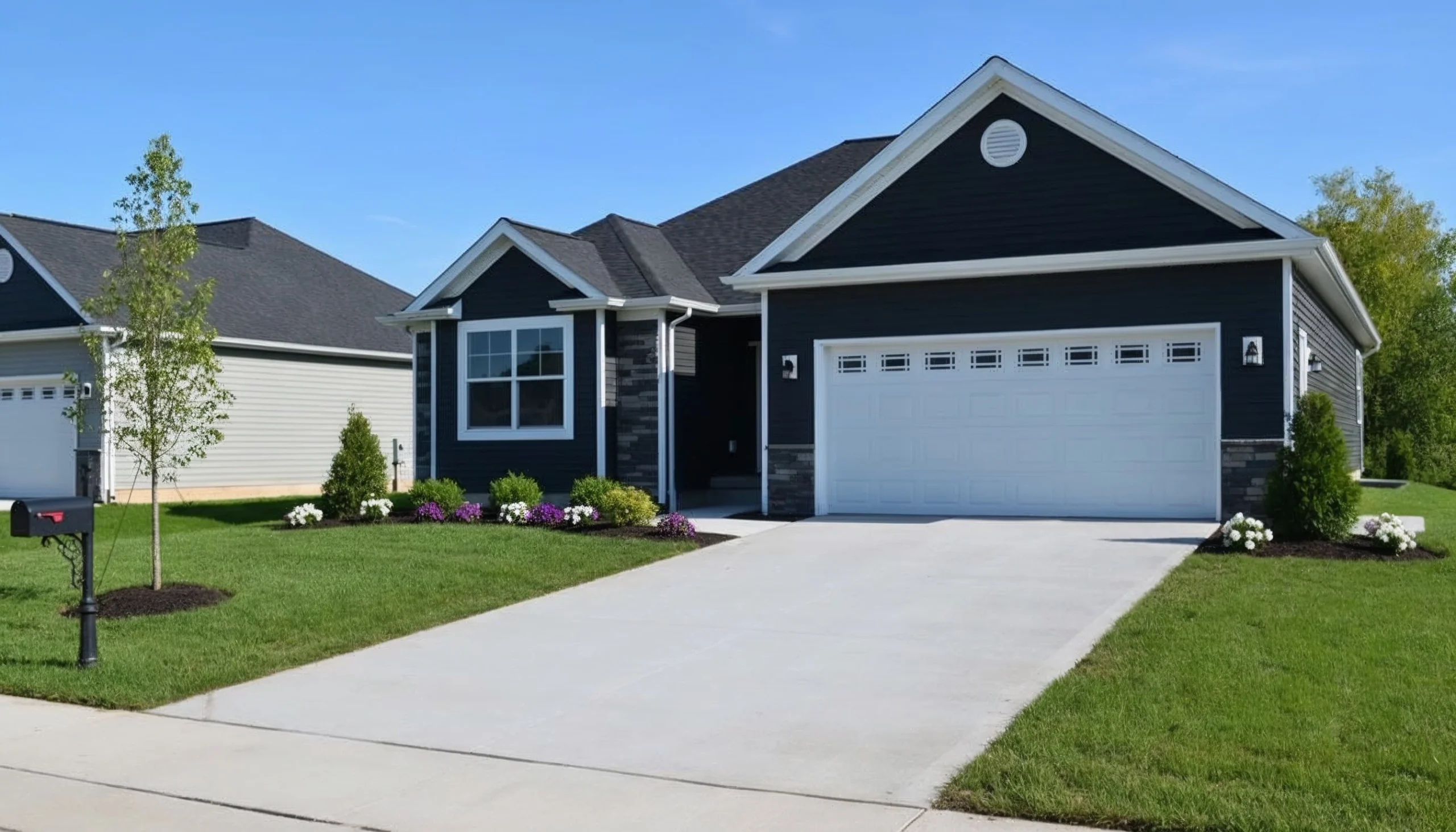 modern home with new concrete driveway